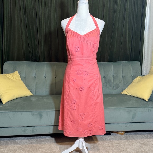 Madison Coral Midi Dress with Floral Details - Picture 1 of 9